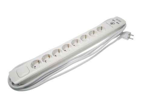 5m Przedłużacz 1,5 mm 8 gniazda 250 V Typ F, niemieckie Schuko Biały Schuko Tak Listwa z gniazdami