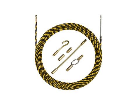 Linka skręcana poliestrowa do przeciągania kabli czarno-żółta fi:6mm 30m z zestawem 5 końcówek NEKU