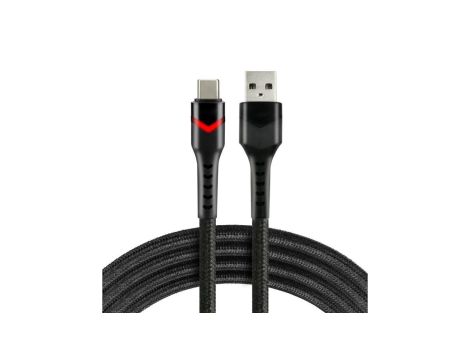 Kabel przewód pleciony USB - USB-C / Typ-C RGB LED everActive CBB-2CBR 200cm z obsługą szybkiego ładowania do 3A czarny
