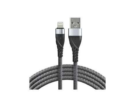 Kabel przewód pleciony USB - Lightning / iPhone everActive CBB-1IG 100cm z obsługą szybkiego ładowania do 2,4A szary