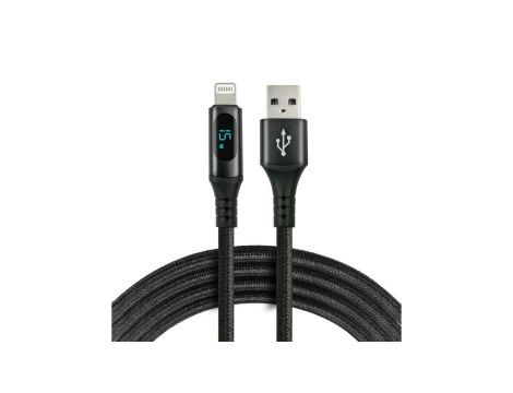 Kabel przewód pleciony USB - Lightning LCD everActive CBB-1IBL 100cm z obsługą szybkiego ładowania do 2,4A czarny