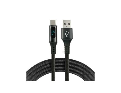 Kabel przewód pleciony USB - USB-C / Typ-C LCD everActive CBB-2CBL 200cm z obsługą szybkiego ładowania do 3A czarny