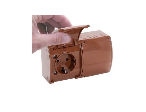 VIPLAST KOALA Gniazdo Schuko Podwójne Natynkowe z Brązowymi Klapkami