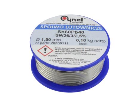 CYNEL UNIPRESS Cyna 1,50mm 100g Sn60Pb40 SW26/3/2.5 spoiwo lutownicze PROFESSIONAL