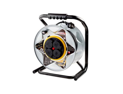 Przedłużacz bębnowy metalowy 3x2.5mm 4 gniazda IP44 30m przewód H05RR-F Schmith