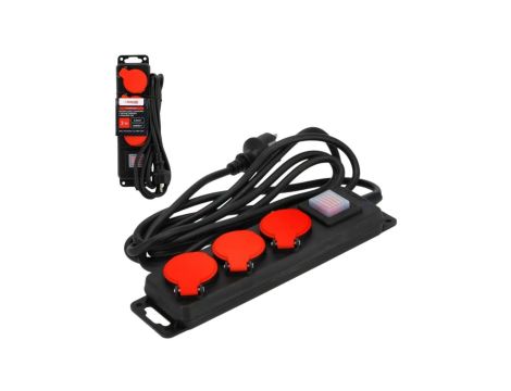 Przedłużacz gumowy listwa zasilająca z wyłącznikiem 3m 5 gniazd SCHMITH