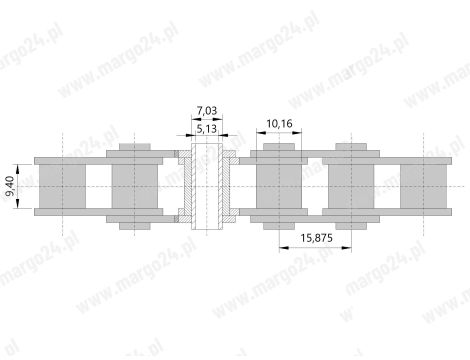 HUBBER - Łańcuch 10A-1 Hp  Z Pustym Sworzniem Fi=5,1 (Tulejowy) 15.875 x 10.16 x 9.4