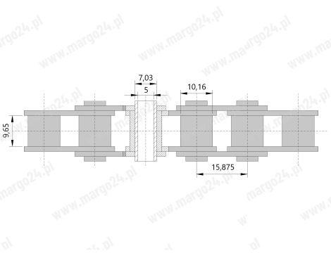 HUBBER - Łańcuch 10B-1 Hp Z Pustym Sworzniem Fi=5,1Mm (Tulejowy) 15.875 x 10.16 x 9.65