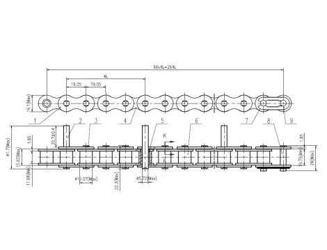 HUBBER - Łańcuch 12B-1 Z Wystającym Co 4 Sworzniem L-20,7 Fi-5,7 19.05 x 12.07 x 11.68