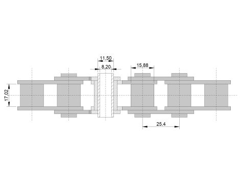 HUBBER - Łańcuch 16B-1 Hp Ss (Nierdzewny Ze Sworzniem Rurkowym) Fi=8,3Mm 25.4 x 15.88 x 17.02