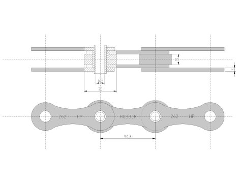 HUBBER - Łańcuch Z Pustym Sworzniem 50.8 x 30 x 10
