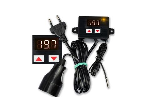TERMOSTAT ELEKTRONICZNY REGULATOR TEMPERATURY Z GNIAZDKIEM I WTYCZKĄ 230V