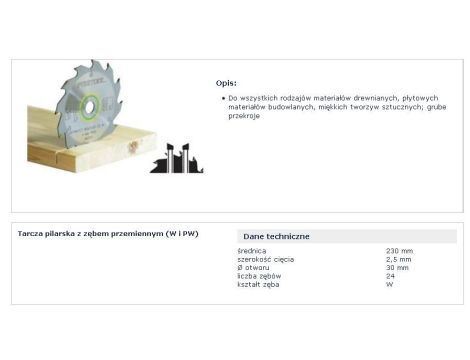 FESTOOL PIŁA TARCZOWA HW 230x2,5x30 W24 WOOD STANDARD