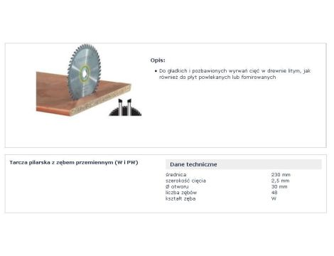 FESTOOL PIŁA TARCZOWA HW 230x2,5x30 W48 WOOD FINE CUT