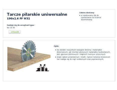 FESTOOL PIŁA TARCZOWA HW 190x2,6 FF W32 WOOD UNIVERSAL