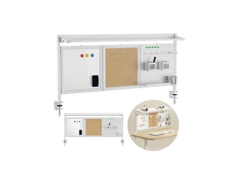 Przegroda biurkowa / organizer Ergo Office, max. obciążenie 10kg, biała i korkowa tablica, szerokość 1250mm, biała, ER-300 W