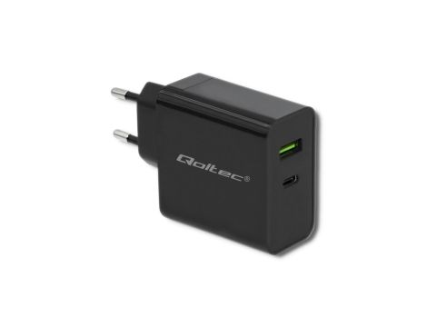 Qoltec Ładowarka sieciowa 45W 5-20V 2.25-3A USB typ C PD USB 3.0 Czarna