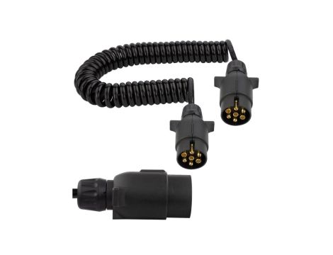 Przewód spiralny QLY-s kabel do przyczepy zakończony plastikowymi wtykami 7-pin 12V 5m