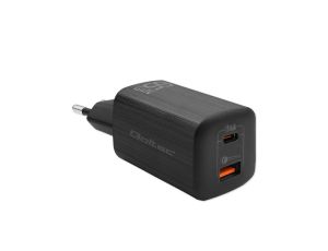 Qoltec Ładowarka sieciowa 65W GaN ULTRA 5-20V 2.25-3.25A 1 x USB typ C PD 1 x USB QC 3.0 Laptop Smartfon Czarna