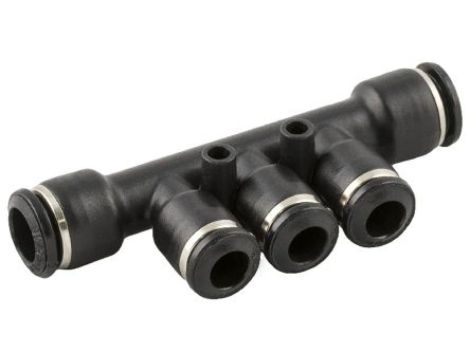 Mocowanie rozdzielacza rura – rura, 20 barów, wloty: 1, wyloty: 3, wlot: Wciskane 10 mm, wylot: Wciskane 8 mm