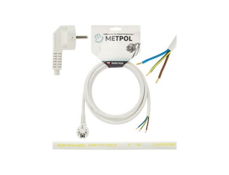 Przewód z wtyczką kątową zasilający do piekarników płyt indukcyjnych AGD H05VV-F 3G2,5 biały 2,5m