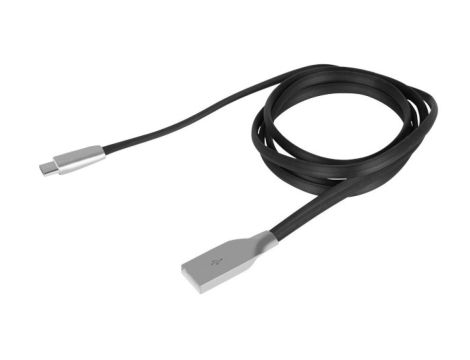 Kabel USB 2.0 A / micro-B (wtyk / wtyk) płaski czarny 1m