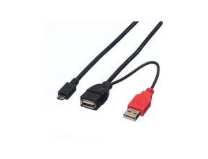 ROLINE USB 2.0 Y kabel, 2x Typ A (M/F) - Micro B M, 1m