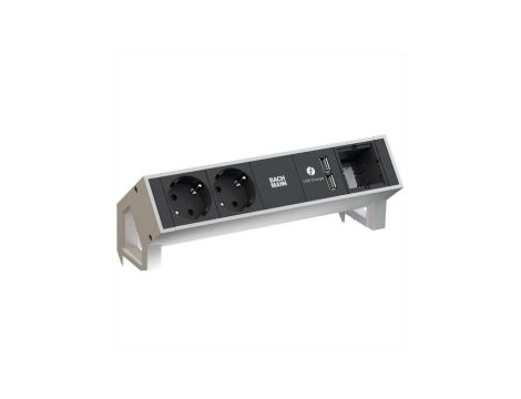 BACHMANN DESK2 2x gniazdo z uziemieniem 1x ładowarka USB 1x ABD, GST18 Inox