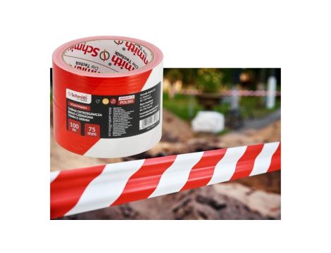 Taśma ostrzegawcza biało-czerwona foliowa budowlana BHP 75mm 100m SCHMITH