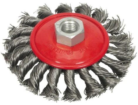 VOREL SZCZOTKA STOŻKOWA 100mm, DRUT SKRĘCANY, GWINT, 06977