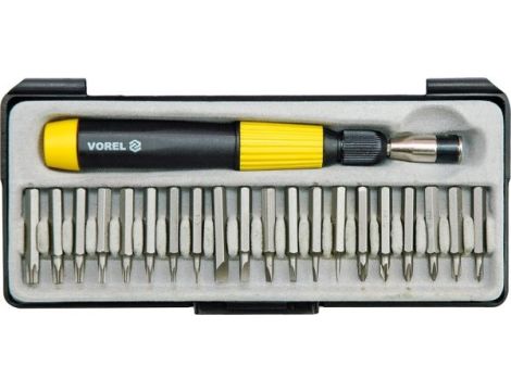 VOREL WKRĘTAKI PRECYZYJNE Z WYMIENNYMI GROTAMI kpl. 22szt. KASETA   64370 - 2
