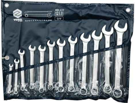 VOREL KLUCZE PŁASKO - OCZKOWE KOMPLET 12szt. (6-22) SATYNOWANE   51710 - 2