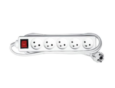 VOREL PRZEDŁUŻACZ BIAŁY 5 GNIAZD 3,0m Z UZIEMIENIEM, WYŁĄCZNIK   72530 - 2