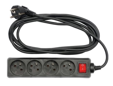 VOREL PRZEDŁUŻACZ UZIEMIONY 4 - GNIAZDA 3,0m CZARNY, WŁĄCZNIK   72631