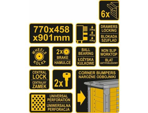 VOREL WÓZEK WARSZTATOWY 6 - SZUFLAD   58539 - 3