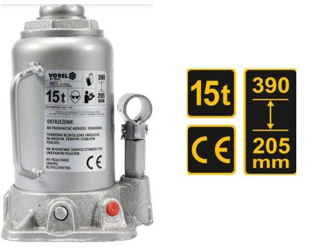VOREL DŹWIGNIK TŁOKOWY HYDRAULICZNY 15T 205-390mm   80072
