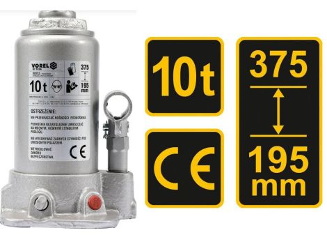 VOREL DŹWIGNIK TŁOKOWY HYDRAULICZNY 10T 195-375mm   80052