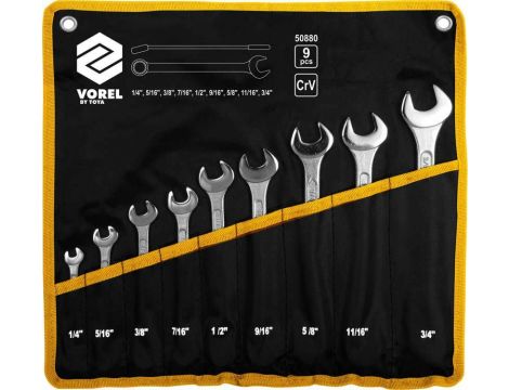 VOREL KLUCZE PŁASKO - OCZKOW CALOWE  KOMPLET 9el. 1/4"-3/4"