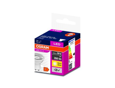 Żarówka LED OSRAM GU10 4,5W LED VALUE Biała Ciepła 2700k (kąt świecenia 36 stopni)