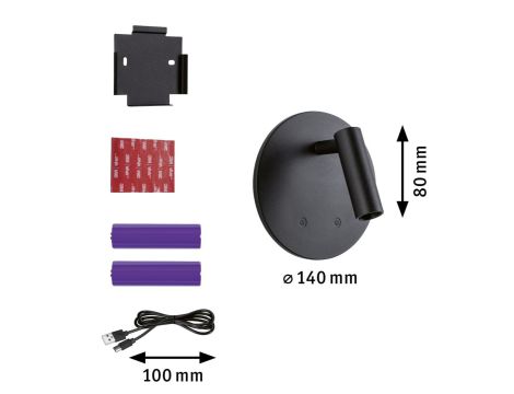 Mobilna lmapa ścienna AIORA LED DIM 0,7W + baclight 0,6W 2700K 78 + 82lm USB-C Aku czarny / tworzywo sztuczne - 6