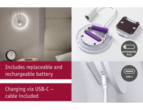 Mobilna lmapa ścienna MIORA LED DIM 0,7W + baclight 0,6W 2700K 78 + 82lm USB-C Aku biały / tworzywo sztuczne - 10