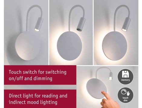 Mobilna lmapa ścienna MIORA LED DIM 0,7W + baclight 0,6W 2700K 78 + 82lm USB-C Aku biały / tworzywo sztuczne - 6