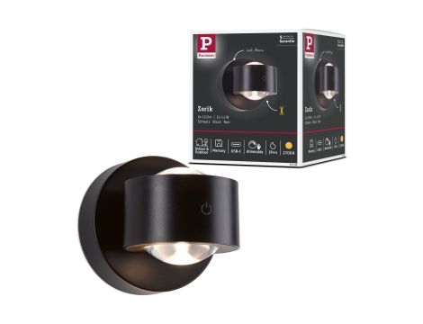 Mobilna lmapa ścienna ZORIK LED DIM 2x1,1W góra/dół 2700K 2x110lm USB-C Aku IP44 czarny / tworzywo sztuczne - 15