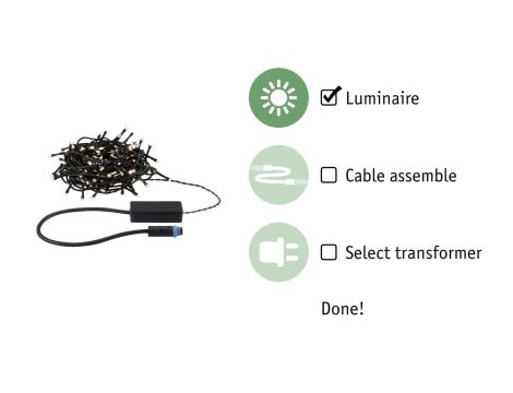 Łańcuch świetlny choinkowy YUNA Plug & Shine 12,4m 2.5W 3000K 30lm 9szt/1m IP44 24V czarny / tworzywo sztuczne - 9