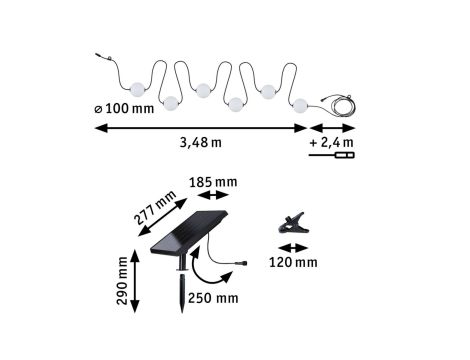 Łańcuch świetlny SOLARNY TAINA Plug & Shine 5,8m kule średnica 10cm 6x0,6W 3000K IP67 6x60lm 24V biały / czarny / tworzywo sztuczne - 14