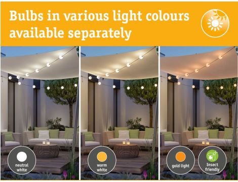 Łańcuch świetlny zestaw rozszerzający SOLARNY TAINA Plug & Shine 1,71m kule średnica 10cm 3x0,6W 3000K IP67 3x60lm 24V biały / czarny / tworzywo sztuczne - 12