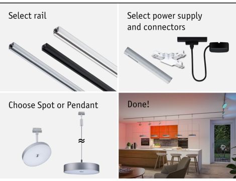 Oprawa wisząca na szynoprzewód URail SH Zigbee HILDOR LED RGBW 10W DIM 510lm 2700 - 6500 K 230V Chrom matowy / tworzywo sztuczne - 8