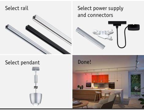 Oprawa wisząca na szynoprzewód URail SH Zigbee Tyros LED RGBW 4,5W DIM 200lm 2700 - 6500 K 230V Chrom matowy / tworzywo sztuczne - 9