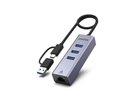 Unitek Hub USB C 4w1 Ethernet 3 x USB A 5 Gbps z adapterem USB A