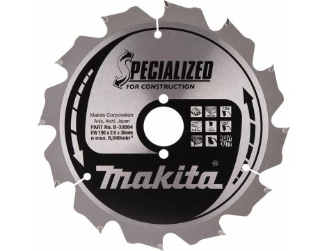 MAKITA PIŁA TARCZOWA  190x30x12z SPECJALIZED DREWNO